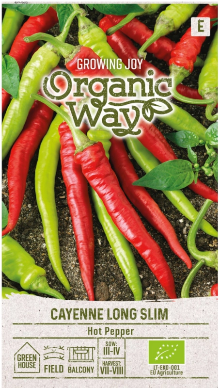 Papryka ostra Cayenne Long Slim smaczna i bardzo plenna odmiana nasiona ekologiczne 0,1g Organic Way sklep rajogrodnika
